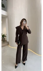 Wonder Bağcıklı Ceket Pantolon Takım - Kahve - Kod: 9035