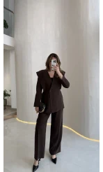 Wonder Bağcıklı Ceket Pantolon Takım - Kahve - Kod: 9035