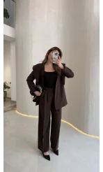 Wonder Bağcıklı Ceket Pantolon Takım - Kahve - Kod: 9035