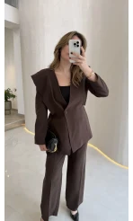 Wonder Bağcıklı Ceket Pantolon Takım - Kahve - Kod: 9035