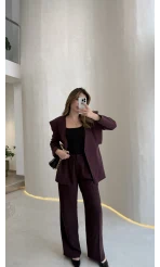 Wonder Bağcıklı Ceket Pantolon Takım - Mürdüm - Kod: 9035