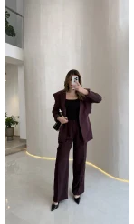 Wonder Bağcıklı Ceket Pantolon Takım - Mürdüm - Kod: 9035