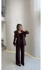 Wonder Bağcıklı Ceket Pantolon Takım - Mürdüm - Kod: 9035