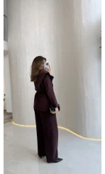 Wonder Bağcıklı Ceket Pantolon Takım - Mürdüm - Kod: 9035