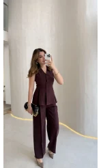 Lumiere Bele Oturan Sıfır Kol Düğmeli Takım - Mürdüm - Kod: 9041