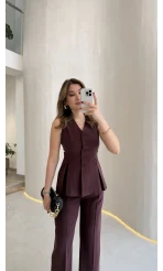 Lumiere Bele Oturan Sıfır Kol Düğmeli Takım - Mürdüm - Kod: 9041