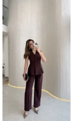 Lumiere Bele Oturan Sıfır Kol Düğmeli Takım - Mürdüm - Kod: 9041