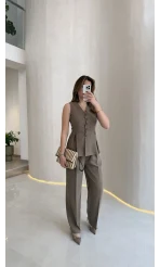 Lumiere Bele Oturan Sıfır Kol Düğmeli Takım - Haki - Kod: 9041