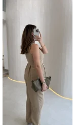 Lumiere Bele Oturan Sıfır Kol Düğmeli Takım - Vizon - Kod: 9041