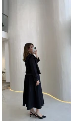 Serenity Pelerinli Denim Etek-Ceket Takım - Lacivert - Kod: 586