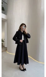 Serenity Pelerinli Denim Etek-Ceket Takım - Lacivert - Kod: 586