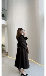 Serenity Pelerinli Denim Etek-Ceket Takım - Kahverengi - Kod: 586