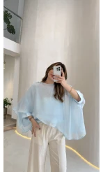 Uçuşan Pelerin Bluz - Açık Mavi - Kod: 5026