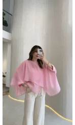 Uçuşan Pelerin Bluz - Açık Pembe - Kod: 5026