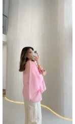 Uçuşan Pelerin Bluz - Açık Pembe - Kod: 5026