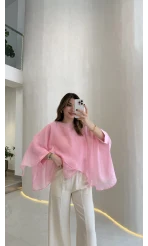 Uçuşan Pelerin Bluz - Açık Pembe - Kod: 5026