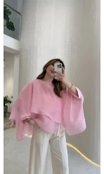 Uçuşan Pelerin Bluz - Açık Pembe - Kod: 5026