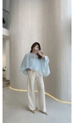 Bol Paça Bağcıklı Pantolon - Taş - Kod: 8454