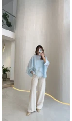 Bol Paça Bağcıklı Pantolon - Taş - Kod: 8454