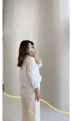 Sheep Çizgili Gömlek - Gri-Beyaz - Kod: 2217