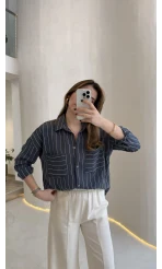 Sheep Çizgili Gömlek - Lacivert Çizgili - Kod: 2217