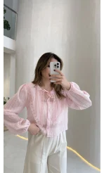 Tesoro Bebe Yaka Dantel Bluz - Pembe - Kod:2223