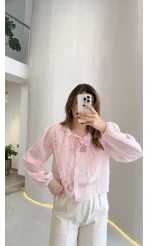 Tesoro Bebe Yaka Dantel Bluz - Pembe - Kod:2223