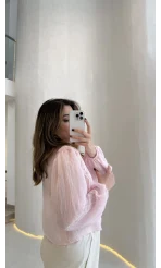 Tesoro Bebe Yaka Dantel Bluz - Pembe - Kod:2223