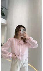 Tesoro Bebe Yaka Dantel Bluz - Pembe - Kod:2223