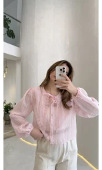 Tesoro Bebe Yaka Dantel Bluz - Pembe - Kod:2223