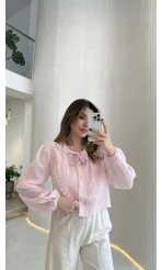 Tesoro Bebe Yaka Dantel Bluz - Pembe - Kod:2223