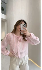 Tesoro Bebe Yaka Dantel Bluz - Pembe - Kod:2223