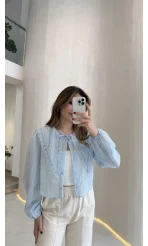 Tesoro Bebe Yaka Dantel Bluz - Mavi - Kod:2223