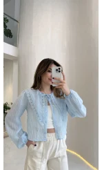 Tesoro Bebe Yaka Dantel Bluz - Mavi - Kod:2223