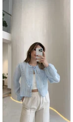 Tesoro Bebe Yaka Dantel Bluz - Mavi - Kod:2223