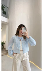 Tesoro Bebe Yaka Dantel Bluz - Mavi - Kod:2223