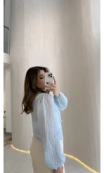 Tesoro Bebe Yaka Dantel Bluz - Mavi - Kod:2223