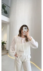 Tesoro Bebe Yaka Dantel Bluz - Beyaz - Kod:2223