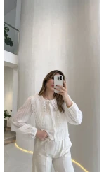 Tesoro Bebe Yaka Dantel Bluz - Beyaz - Kod:2223