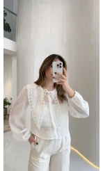 Tesoro Bebe Yaka Dantel Bluz - Beyaz - Kod:2223