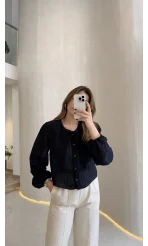 Tesoro Bebe Yaka Dantel Bluz - Lacivert - Kod:2223