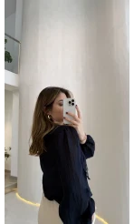 Tesoro Bebe Yaka Dantel Bluz - Lacivert - Kod:2223