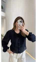 Tesoro Bebe Yaka Dantel Bluz - Lacivert - Kod:2223