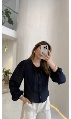 Tesoro Bebe Yaka Dantel Bluz - Lacivert - Kod:2223