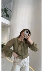 Tesoro Bebe Yaka Dantel Bluz - Haki - Kod:2223