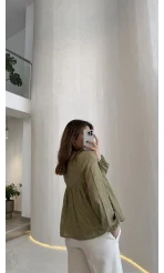 Elera Püskül Dokulu Bağlamalı Gömlek - Haki - Kod: 2248