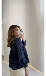 Elera Püskül Dokulu Bağlamalı Gömlek - Lacivert - Kod: 2248