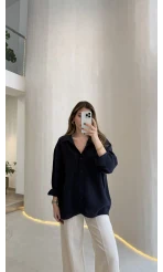 Düşük Omuzlu Modal Gömlek - Lacivert - Kod:5050