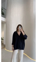 Düşük Omuzlu Modal Gömlek - Lacivert - Kod:5050