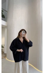 Düşük Omuzlu Modal Gömlek - Lacivert - Kod:5050